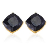 2.5 CTW BLACK SAPPHIRE 10K SOLID YELLOW GOLD CUSHION SHAPE EARRING