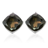 1.7 CTW SMOKEY 10K SOLID WHITE GOLD CUSHION SHAPE EARRING