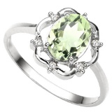 1.01 CT GREEN AMETHYST AND ACCENT DIAMOND 0.02 CT 10KT SOLID WHITE GOLD RING