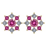 Certified 1.46 Ctw Pink Tourmaline And Diamond 18k Yellow Gold Halo Stud Earring