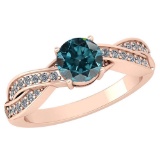 Certified 1.05 Ctw Treated Fancy Blue Diamond And White Diamond 14K Rose Gold Halo Ring (SI2/I1)