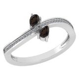 Certified 0.50 Ctw Smoky Quarzt And Diamond 14k White Gold Ring
