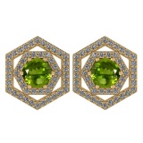 Certified 1.38 Ctw Peridot And Diamond 18k Yellow Gold Halo Stud Earrings G-H VS/SI1