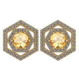 Certified 1.38 Ctw Citrine And Diamond 18k Yellow Gold Halo Stud Earrings G-H VS/SI1