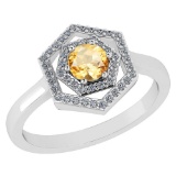 Certified 0.69 Ctw Citrine And Diamond Platinum Halo Ring