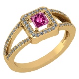 Certified 0.61 Ctw Pink Tourmaline And Diamond 18k Yellow Halo Gold Ring