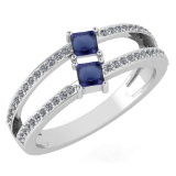 Certified 0.60 Ctw Blue Sapphire And Diamond 14k White Gold Ring