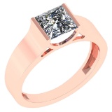 Certified 0.75 Ctw Princess Cut Diamond 18k Rose Gold Ring