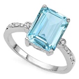 3.66 CTW BLUE TOPAZ & GENUINE DIAMOND (8 PCS) 10KT SOLID WHITE GOLD RING