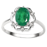 1.17 CT EMERALD AND ACCENT DIAMOND 0.02 CT 10KT SOLID WHITE GOLD RING