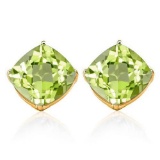 2.05 CTW PERIDOT 10K SOLID YELLOW GOLD CUSHION SHAPE EARRING