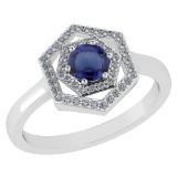 Certified 0.69 Ctw Blue Sapphire And Diamond Platinum Halo Ring