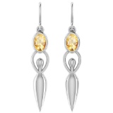 Certified 1.00 Ctw Citrine And Diamond 14k White Gold Earrings