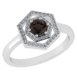 Certified 0.69 Ctw Smoky Quarzt And Diamond Platinum Halo Ring