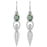 Certified 1.00 Ctw Green Amethyst And Diamond 14k White Gold Earrings