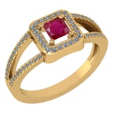 Certified 0.61 Ctw Ruby And Diamond 18k Yellow Gold Halo Ring