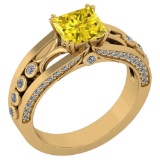 Certified 1.53 Ctw Treated Fancy Yellow Diamond And White Diamond Wedding/Engagement Style 14K Yello