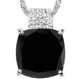 7.0 CTW BLACK SAPPHIRE & GENUINE DIAMOND (8 PCS) 10KT SOLID WHITE GOLD PENDANT