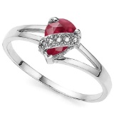 1.11 CTW GENUINE RUBY & GENUINE DIAMOND (6 PCS) 10KT SOLID WHITE GOLD RING