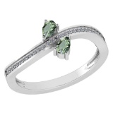 Certified 0.50 Ctw Green Amethyst And Diamond 14k White Gold Ring