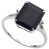 4.16 CTW GENUINE BLACK SAPPHIRE & GENUINE DIAMOND (2 PCS) 10KT SOLID WHITE GOLD RING