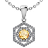 Certified 0.69 Ctw Citrine And Diamond Platinum Halo Pendant