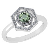 Certified 0.69 Ctw Green Amethyst And Diamond Platinum Halo Ring