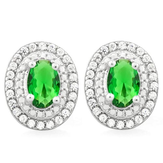 STUNNING 2 CTW CREATED EMERALD & FLAWLESS CREATED DIAMOND .925 STERLING SILVER EARRINGS