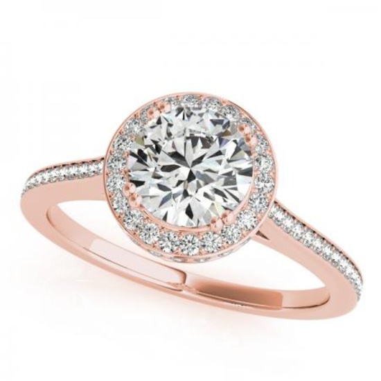 CERTIFIED 18K ROSE GOLD 1.39 CT G-H/VS-SI1 DIAMOND HALO ENGAGEMENT RING