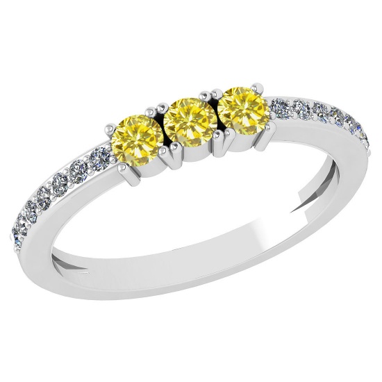 Certified 0.23 Ctw Fancy Yellow Diamond 18k White Halo Gold Ring