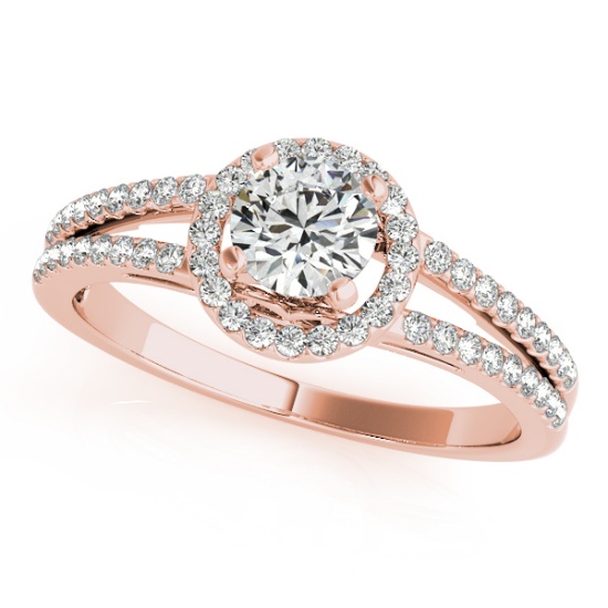 CERTIFIED 18K ROSE GOLD .95 CT G-H/VS-SI1 DIAMOND HALO ENGAGEMENT RING