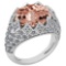 Certified 7.81 Ctw Morganite And Diamond VS/SI1 Unique Engagement Ring 14K White Gold Made In USA