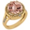 Certified 3.65 Ctw Morganite And Diamond VS/SI1 Halo Ring 14K Yellow Gold Made In USA