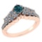 Certified 0.95 Ctw Treated Fancy Blue Diamond SI1/SI2 And Diamond Halo Ring 14k Rose Gold Made In US