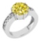 Certified 1.25 Ctw Treated Fancy Yellow Diamond SI1/SI2 Solitaire Ring with Filigree Style 14K White