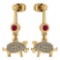Certified 0.37 Ctw Ruby And Diamond VS/SI1 Chinese Century Year Of PIG 2019 Style Earrings 14k Yello