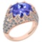 Certified 7.81 Ctw Tanzanite And Diamond VS/SI1 Engagement Ring 14K Rose Gold Made In USA