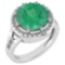 Certified 3.65 Ctw Emerald And Diamond VS/SI1 Halo Ring 14K White Gold Made In USA