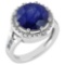 Certified 3.65 Ctw Blue Sapphire And Diamond VS/SI1 Halo Ring 14K White Gold Made In USA