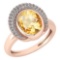 Certified 2.82 Ctw Citrine And Diamond VS/SI1 Halo Ring 14k Rose Gold Made In USA