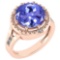 Certified 3.65 Ctw Tanzanite And Diamond VS/SI1 For Ladies Halo Ring 14K Rose Gold Made In USA