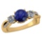 Certified 1.86 Ctw Blue Sapphire And DiamondVS/SI2 3 Stone Ring 14k Yellow Gold Made In USA