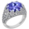 Certified 7.81 Ctw Tanzanite And Diamond VS/SI1 Unique Engagement Ring 14K White Gold Made In USA