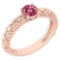 Certified 0.45 Ctw Pink Tourmaline Solitaire Ring with Filigree 14K Rose Gold Made In USA