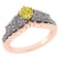 Certified 0.95 Ctw Treated Fancy Yellow Diamond SI1/SI2 And Diamond Halo Ring 14k Rose Gold Made In