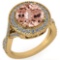 Certified 4.13 Ctw Morganite And Diamond VS/SI1 Engagement Halo Ring 14K Yellow Gold Made In USA