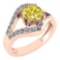 Certified 1.07 Ctw Treated Fancy Yellow Diamond SI1/SI2 And Diamond VS/SI1 Halo Ring 14k Rose Gold M