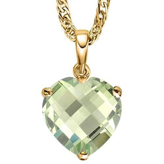 0.7 CTW GREEN AMETHYST 10K SOLID YELLOW GOLD HEART SHAPE PENDANT