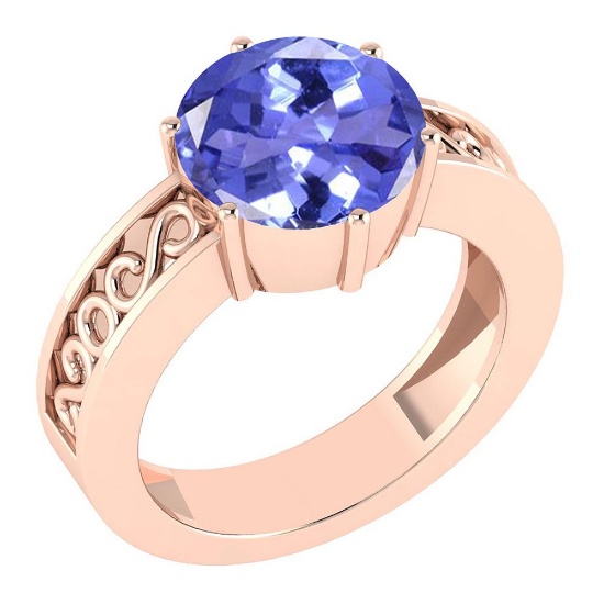 Certified 1.25 Ctw Tanzanite Solitaire Ring with Filigree Style 14K Rose Gold Made In USA