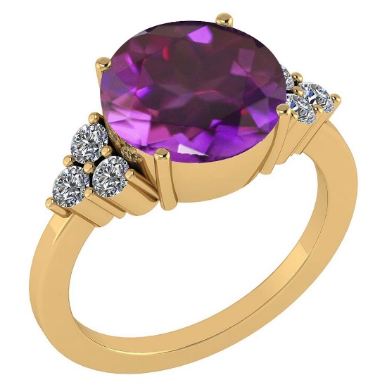 Certified 3.60 Ctw Amethyst And Diamond VS/SI1 Ring 14K Yellow Gold Made In USA